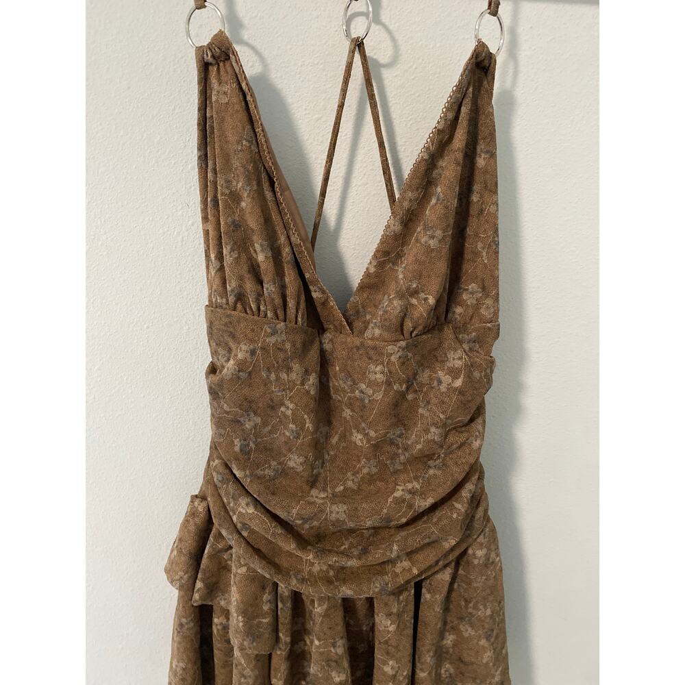 New Windsor Caught Up In Bloom Floral Mesh Ruffle Romper Brown Size Small - Picture 3 of 4